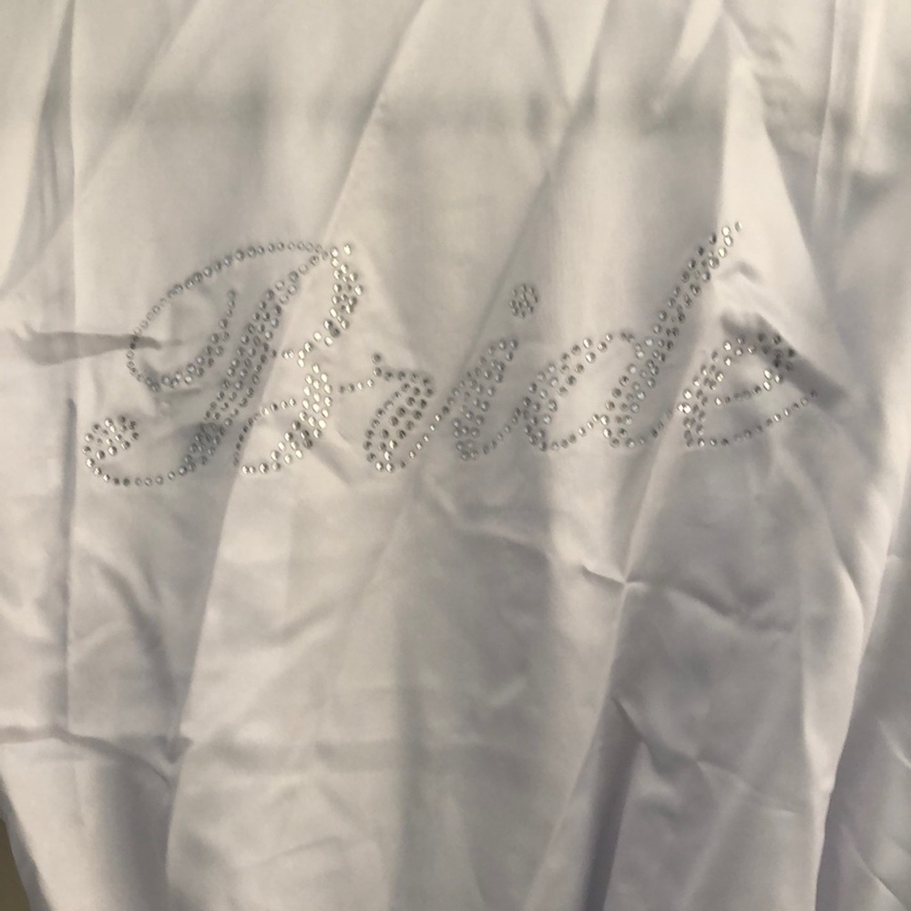 White silk, Rhinestone Bride Robe - Picture 2 of 4